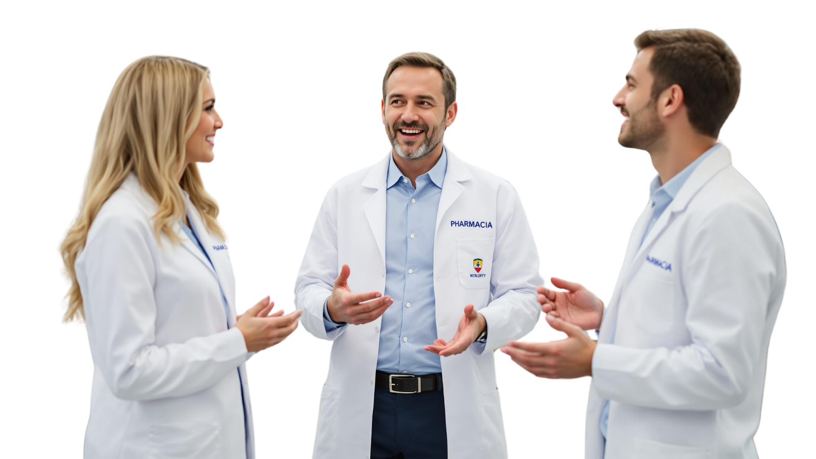 3 pharmaciens qui discutent PHARMACIA